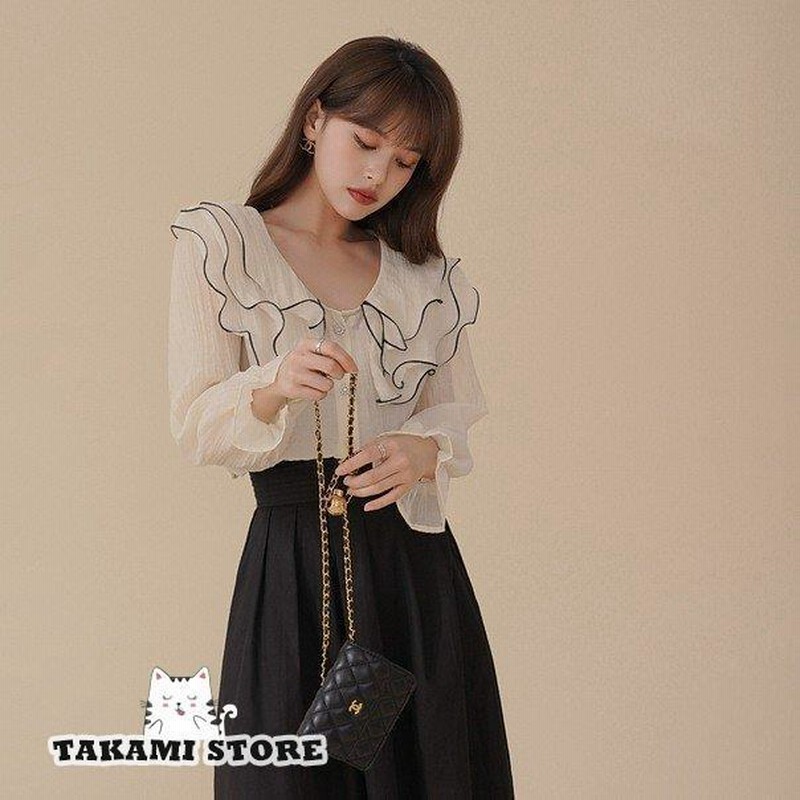 タエアシダフリル付きブラック長袖ブラウス 楽天市場】フリルブラウス