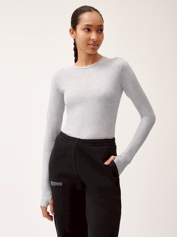 PANGAIA - Women's 365 Cotton-Stretch Long-Sleeved Top - grey-marl - XL XL