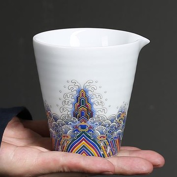 手工薄胎公道杯 青瓷大公杯茶具茶海陶瓷日式分茶器 茶道茶漏杯