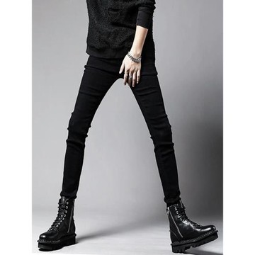 秋冬季款黑色牛仔褲男士修身小腳潮牌九分加絨彈力緊身休閑長褲子