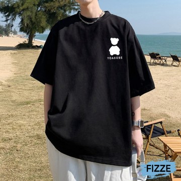 男士短袖 五分袖 男生衣服 情侶上衣 M-5XL 男生上衣 寬鬆T恤 落肩五分袖 大尺碼 ATGN312【FIZZE】