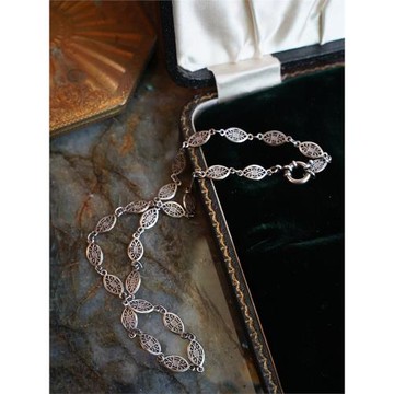 19世紀通體925銀法銀鏈手鏈項鏈綢緞花紋立體手工編織質感工藝絕