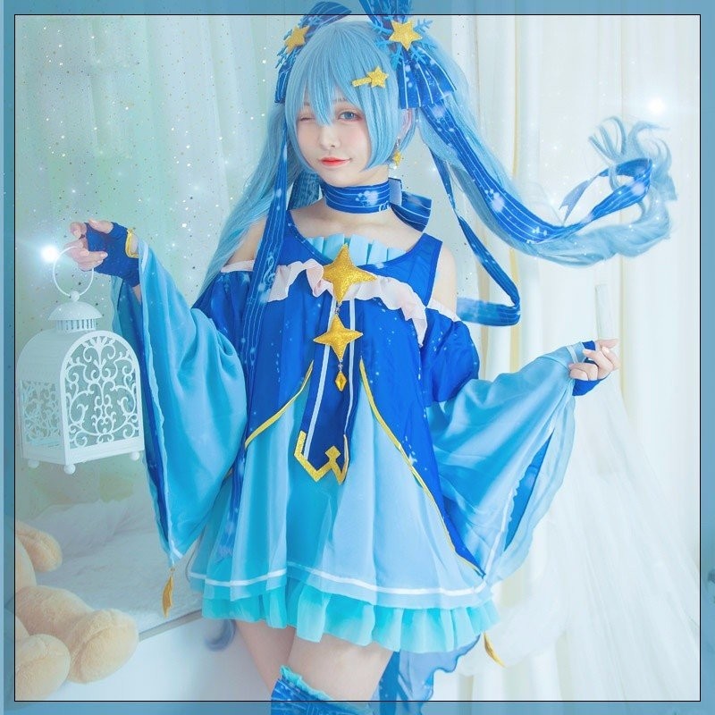 ウィッグ付き初音ミク雪ミク2018雪丹頂巫女コスプレ衣装 - コスプレ