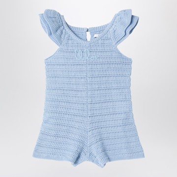 Light blue openwork romper with logo embroidery
