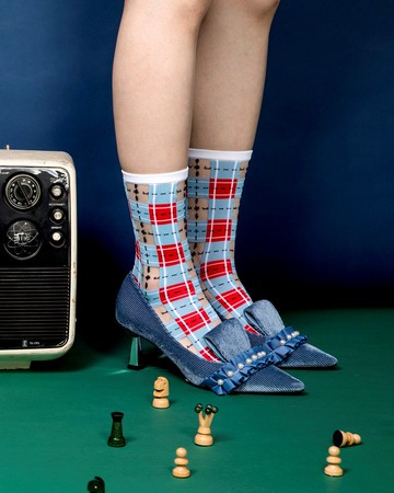 經典系列 | 褪色單寧 -【台灣製】經典格紋透紗中筒襪