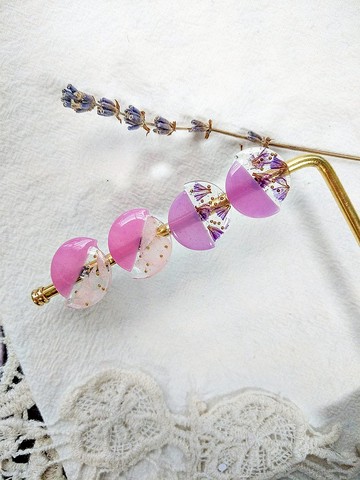 繡球花 星辰花 乾燥花耳環【半月】真花耳環  粉紫色 永生花耳環