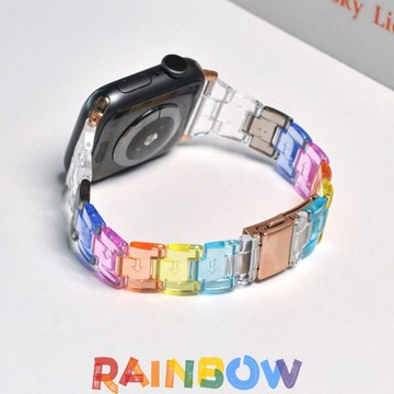 彩虹色 樹脂錶帶 防水錶帶 適用 Apple Watch 11 10 9 8 SE 7 6 蘋果錶帶 46mm 42mm