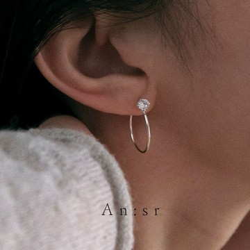 An:Sr—「圈圈 單鑽💎 耳飾」歐美 鑽石 圈圈耳環 耳墜 耳飾 飾品 耳針