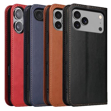 Fierre Shann 真皮紋 iPhone 17/17 Air/17 Pro/17 Pro Max 磁吸側掀真皮紋手工PU皮套