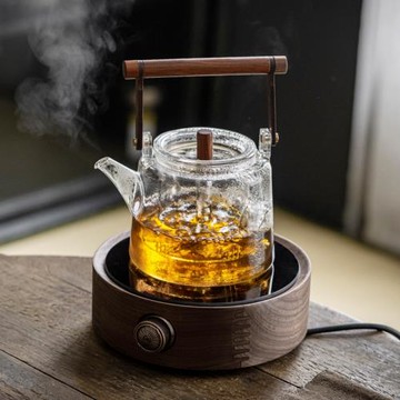琨德胡桃木電陶爐家用圍爐玻璃煮茶壺全自動家用燒水壺蒸茶器套裝