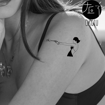 微刺青 槍與玫瑰👑大邱紋身👑【T08Z】新 小清新 假刺青 輕紋身 防水 紋身 刺青 貼紙 T08