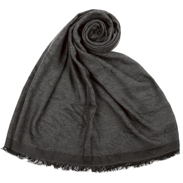 ARMANI COLLEZIONI字母LOGO混絲羊毛披肩圍巾(黑色)084052｜GoBrand購名牌