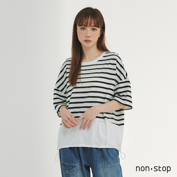 non-stop 海岸條紋拼接寬版T恤-2色