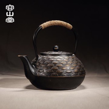 容山堂 新款蘇韻涂層生鐵壺 鑄鐵茶壺 大容量大號扇形龜甲紋