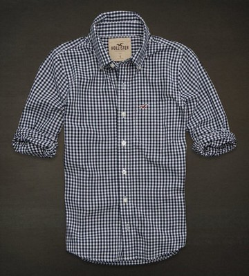 美國百分百【全新真品】Hollister Co. HCO 男 海鷗 深藍 細格紋 長袖 XL號 襯衫 上衣 外衣 貨付