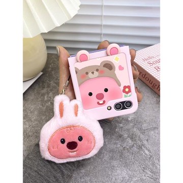 可愛卡通小海貍露比loopy立體耳朵適用三星zflip6奢華小眾zflip5手機殼珠鏈條zflip4折疊屏w24flip保護殼新女