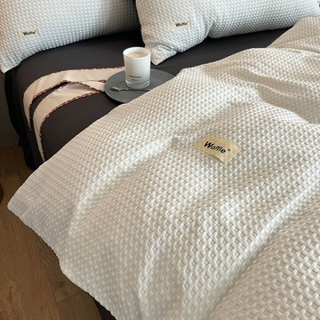 華夫格床單四件套床笠被套枕套全包圍綠被套床上用品宿舍輕奢高級感【聚寶屋】