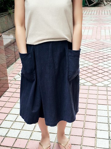 i'm 棉麻材質中長褲裙