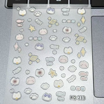 🔥臺灣出貨 ins可愛爆款貓咪立體浮雕美甲貼紙簡約卡通百搭指甲平板裝飾品