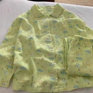 韓系卡通睡衣女春秋季新款開衫長袖長褲甜美可愛兩件套家居服外穿居家服套裝睡衣女套裝韓版睡衣家居服長袖睡衣