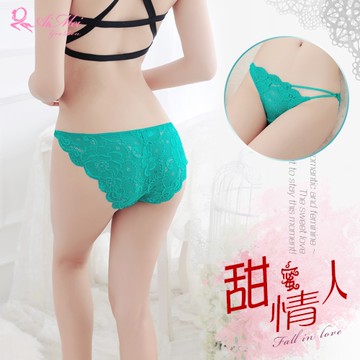 性感內褲 女內褲 甜蜜情人！細帶斜邊花漾蕾絲三角褲﹝綠﹞