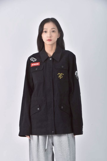 (L) karl lagerfeld棉質文字黑色外套