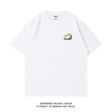 ins港風小清新趣味印花純棉短袖t恤男夏季寬松休閑大碼圓領半袖