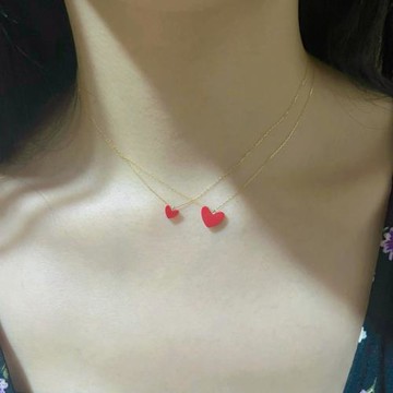 日本18k金小紅心項鏈不褪色紅色愛心925銀鎖骨鏈桃心吊墜送女友