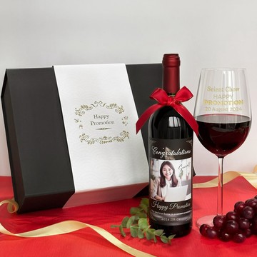 升職禮物訂製 榮升紅酒酒標 定制相片 客製化祝福紅酒杯禮盒