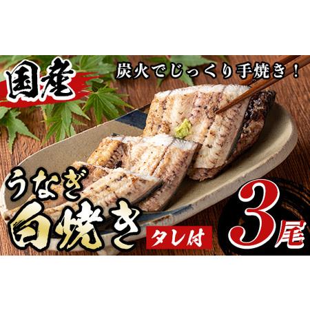 ふるさと納税 y082 うなぎ白焼き3尾！国産鰻を炭火でじっくり手焼き！秘伝自家製ダレもうなぎの美味さの秘訣！ 鹿児島県湧水町