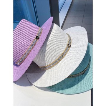 法式赫本風草帽女夏天水鉆M標禮帽時尚草編遮陽帽子防曬太陽帽潮