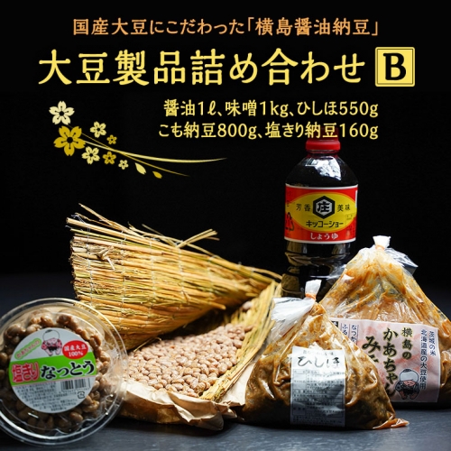  大豆 製品 詰め合わせ B セット 醤油 みそ ひしほ こも納豆 塩きり納豆 国産 こだわり 手造り 米 味噌 塩漬け 老舗 横島醤油納豆 [AO010ya]