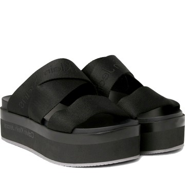 CALVIN KLEIN JEANS FLATFORM SANDAL WEBBING 黑色女款鞋子