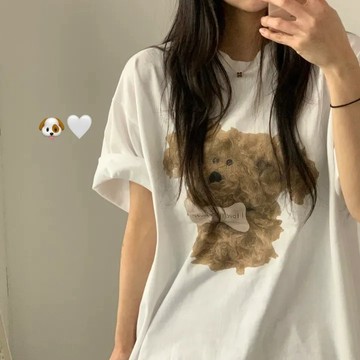 TGNS 純棉 t恤 短袖衣服 上衣 oversize T恤 潮流衣服 夏天衣服 ins風 小熊 印花上衣 寬鬆