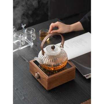 胡桃木電陶爐燒水煮茶壺新款家用玻璃養生壺高端小型泡茶保溫器