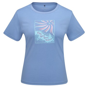 ATUNAS 女款吸濕排汗短袖T恤A2TS2607W灰藍/防曬透氣/棉感圖T/大尺碼