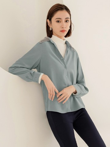 雙領拼接不易皺開襟上衣/襯衫