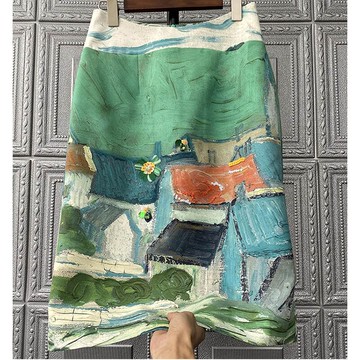 bi入！法式復古優雅！氣質洋氣百搭款！歐貨印花包臀a字半身裙女