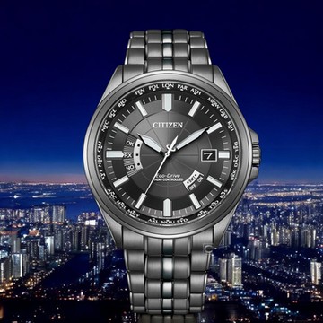 CITIZEN 星辰錶 限量 光動能 電波錶 萬年曆手錶 夜色黑-CB0294-54E