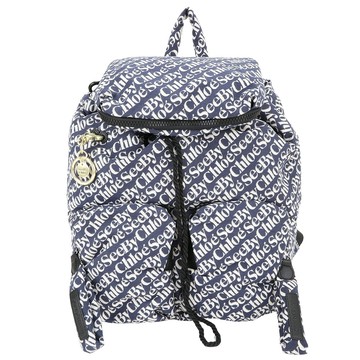 SEE BY CHLOE Joy Rider 附吊飾雙口袋字母帆布後背包(藍色)