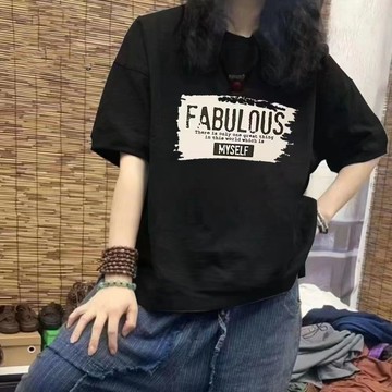 【台灣现貨】100%純棉 短袖T恤女 短袖上衣 韓版上衣 寬鬆上衣 圓領上衣 女短袖 美式復古上衣 女裝 夏季上衣