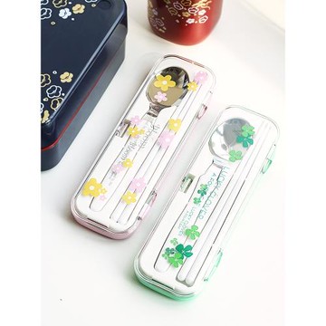 日本進口便攜筷勺套裝小學生旅行餐具隨身防塵叉勺筷子組合收納盒