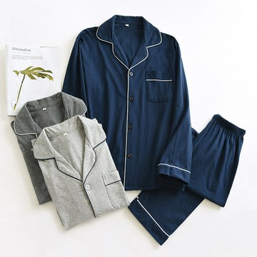 男士睡衣針織純棉長袖春秋款男生秋冬季薄款夏天全棉式家居服套裝鑫弘-衣錦男裝