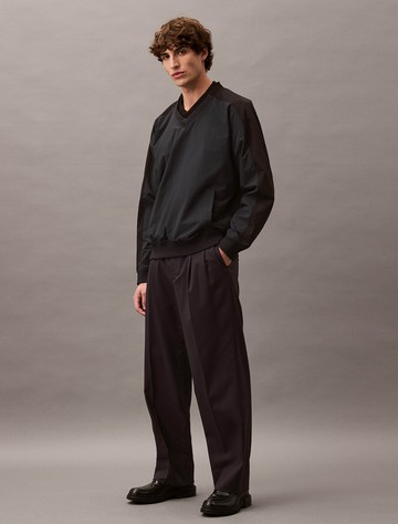 Calvin Klein 羊毛直筒飾褶長褲