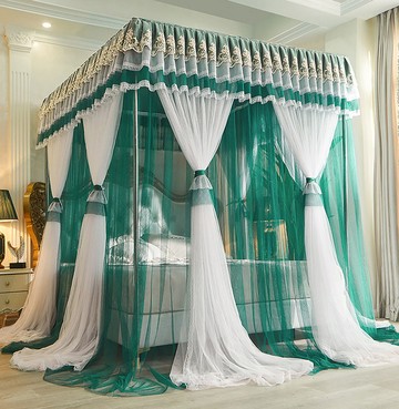 免運 新款雙層紗公主蚊帳三開門家用5英尺/6英尺落地式宮廷方頂紋帳加密加厚