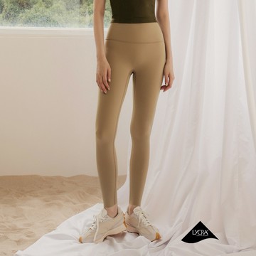 Lycra無縫款親膚速乾高腰九分運動褲-奶茶