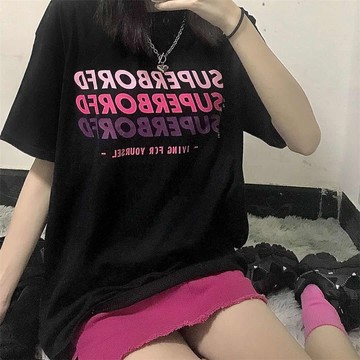 G94 CU🥰台灣現貨🔥漸層粉字母印花💗韓國百搭原宿風日系少女短袖T恤上衣/大學T