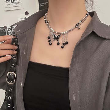 【台灣公司 可打統編】免運 黑色蝴蝶流蘇項鏈小眾設計甜酷辣妹高級感鎖骨鏈朋克嘻哈頸鏈配飾 可開發票 全館五折 工廠現貨直銷 新品特價 z9211