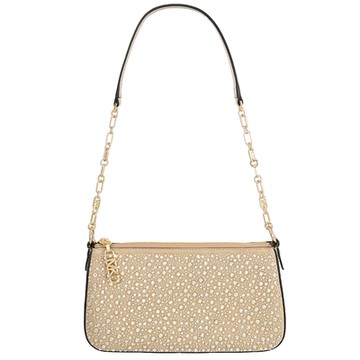 MICHAEL KORS EMPIRE 金屬LOGO滿版水鑽鑲嵌拉鍊肩背包(淡金)