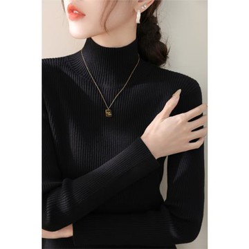 春季新品黑色高領長袖針織打底衫毛衣女修身加絨加厚慵懶內搭上衣